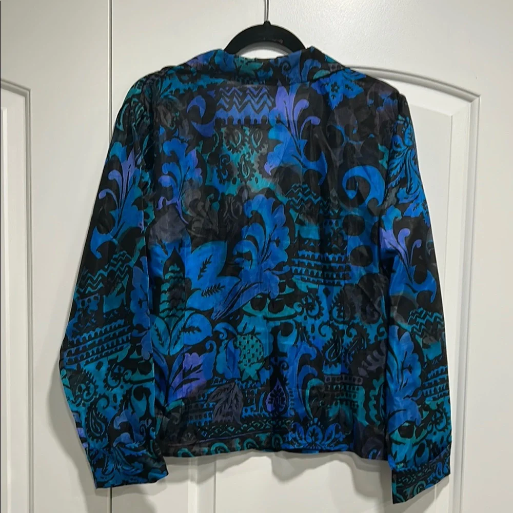 CHICO’S 100% Silk Blue and Black Patterned Lightweight Blazer Jacket - Picture 4 of 8